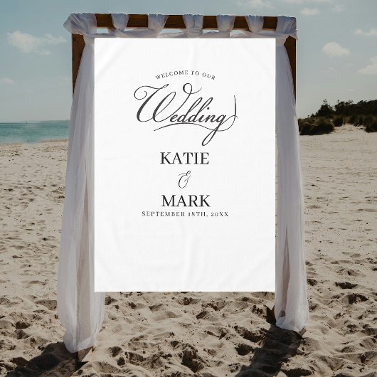 Welcome To Our Wedding Calligraphy Fabric Sign  Tafelkleed