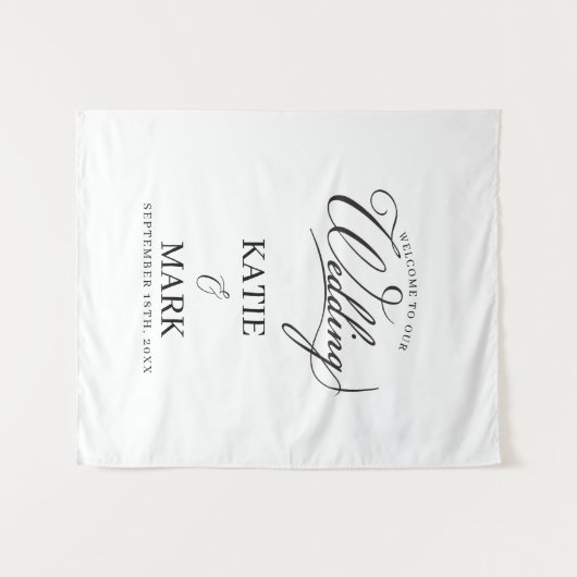 Welcome To Our Wedding Calligraphy Fabric Sign  Wandkleed (Voorkant (horizontaal))