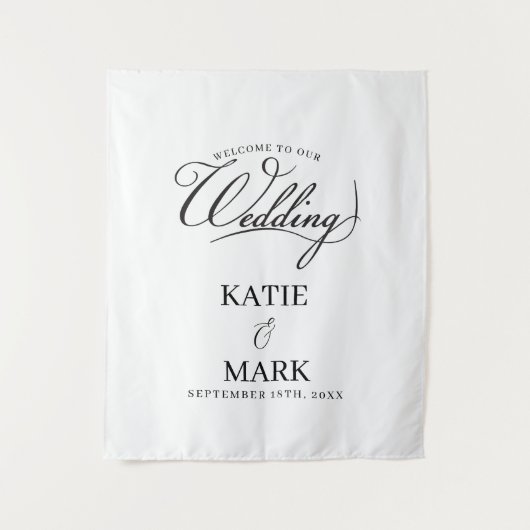 Welcome To Our Wedding Calligraphy Fabric Sign  Wandkleed (Voorkant)
