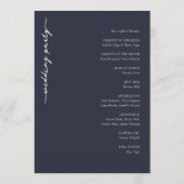 WELCOME TO OUR WEDDING Elegant Navy Blue Serif Programmakaart (Achterkant)