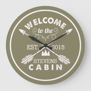 Welcome to the Cabin Rustic Arrows & Pine Tree Grote Klok