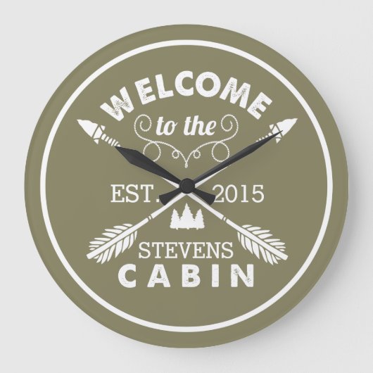 Welcome to the Cabin | Rustic Arrows & Pine Tree Grote Klok (Voorkant)