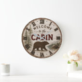 Welcome to the Cabin Rustic Bear Buffalo Plaid Grote Klok (Huis)