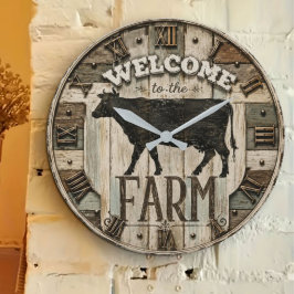 Welcome to the Farm Rustic Cow Silhouette Vintage Grote Klok
