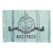 Welcome to the Lake House Blue Wood Kussensloop (Voorkant-Links)