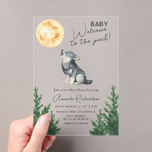 Welcome to the pack! Wolf Baby Shower Acryl Uitnodigingen (Insitu (Draagbaar))