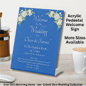 Welcome to the Wedding Cobalt Blue White Roses Reclamebord Met Voetstuk