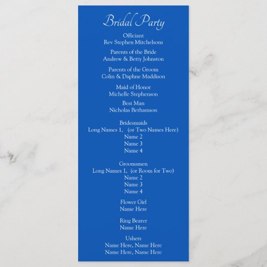 Welcome to Wedding Ceremony, Cobalt Blue White  Programmakaart (Achterkant)