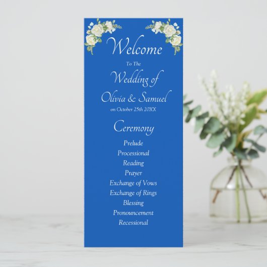 Welcome to Wedding Ceremony, Cobalt Blue White  Programmakaart (Staand voorkant)