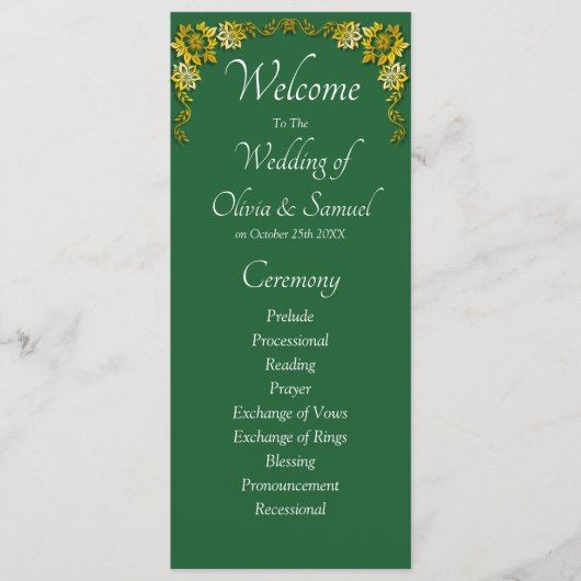 Welcome to Wedding Ceremony, Emerald Green & Gold Programmakaart (Voorkant)