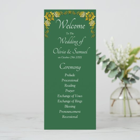 Welcome to Wedding Ceremony, Emerald Green & Gold Programmakaart (Staand voorkant)