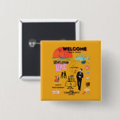 WELCOME TRAVEL AGAIN VIERKANTE BUTTON 5,1 CM (Voorkant /achterkant)