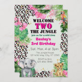 Welcome TWO Jungle Pink 2nd Birthday Kaart (Voorkant / Achterkant)