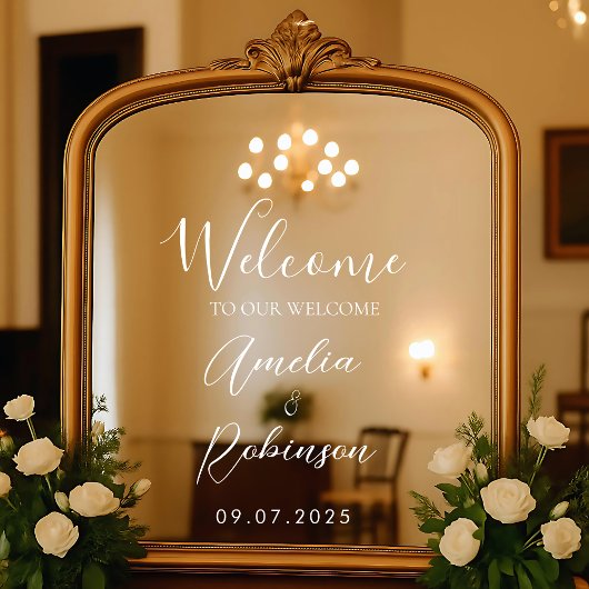 Welcome Wedding Mirror Sign Vinyl Lettering Elegan Raamsticker