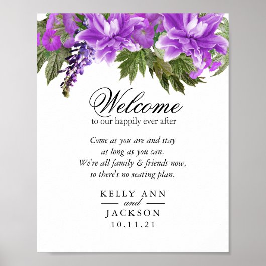 Welcome Wedding Seating - Pretty Purple Flowers Poster (Voorkant)