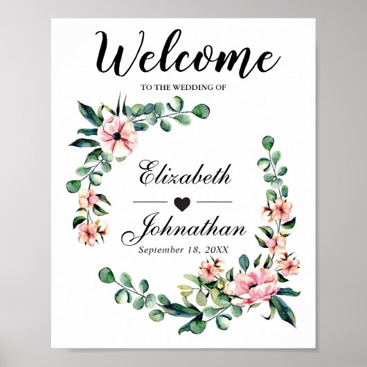 Welcome Wedding Sign Greenery Wreath | Poster (Voorkant)