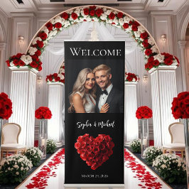 Welcome Wedding Sign-Heart Shaped Red Roses- Roll-up Banner