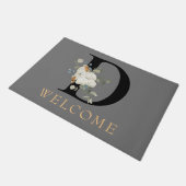 WELCOME White Floral Gold Accents Monogram D Deurmat (Schuin)