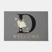WELCOME White Floral Gold Accents Monogram D Deurmat (Voorkant)