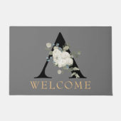 WELCOME White Floral Monogram A Doormat Deurmat (Voorkant)
