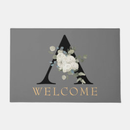 WELCOME White Floral Monogram A Doormat Deurmat