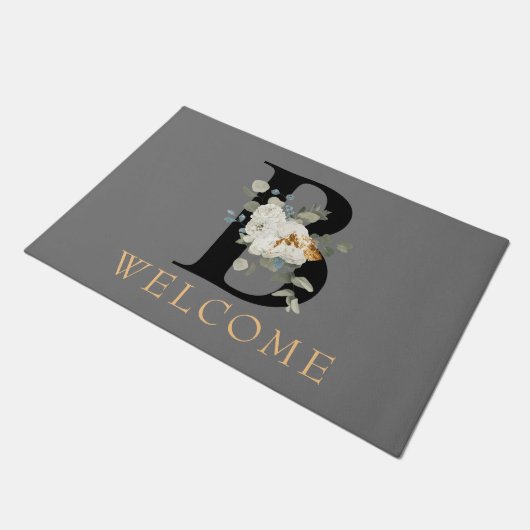 WELCOME White Floral Monogram B Doormat Deurmat (Schuin)