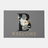 WELCOME White Floral Monogram B Doormat Deurmat (Voorkant)