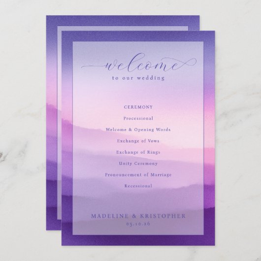 "Welcoming Ceremony Purple Gradient" Programmakaart (Voorkant / Achterkant)