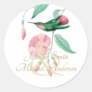 Weldadige Mint Roze Kolibrie Bloemige Wingerd Bloe Ronde Sticker