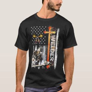 Welder American Flag Welding Faith Cross Christeli T-shirt