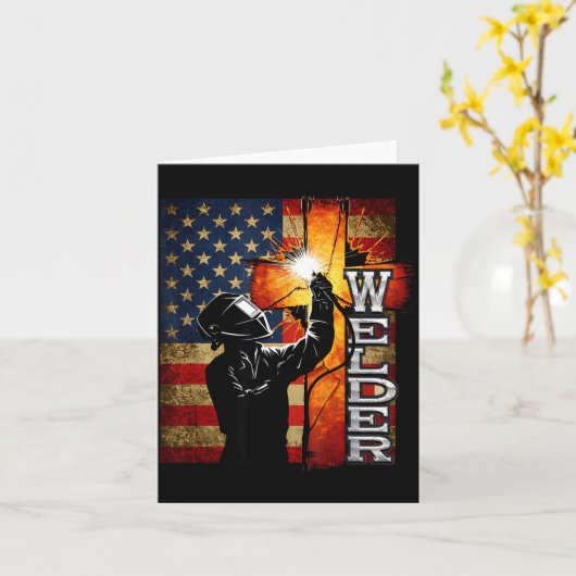 Welder American Flag Welding Faith Cross Christian Kaart (Gele Bloem)