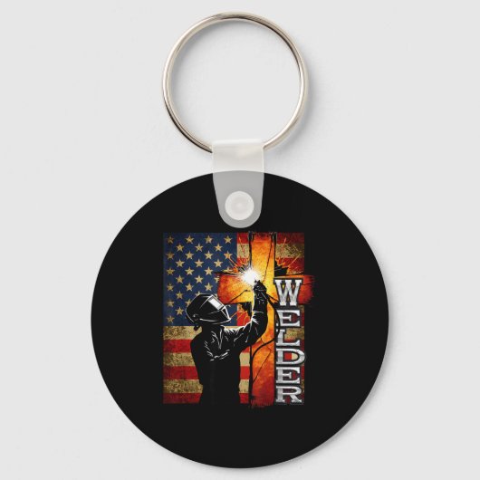 Welder American Flag Welding Faith Cross Christian Sleutelhanger (Voorkant)