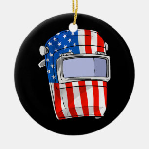 Welder American Flag Welding Helmet Patriotic Keramisch Ornament