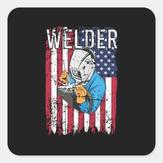 Welder Amerikaanse vlag Welding Vierkante Sticker (Voorkant)