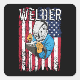 Welder Amerikaanse vlag Welding Vierkante Sticker