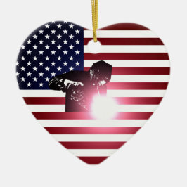 Welder en Amerikaanse vlag Keramisch Ornament