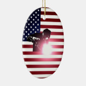 Welder en Amerikaanse vlag Keramisch Ornament (Rechts)