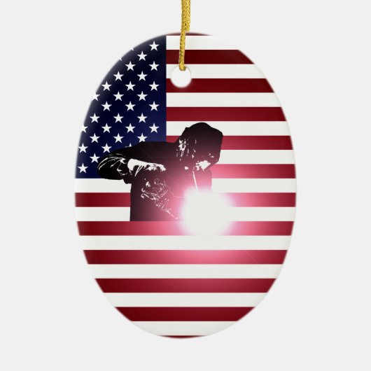 Welder en Amerikaanse vlag Keramisch Ornament (Voorkant)