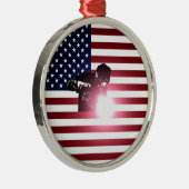 Welder en Amerikaanse vlag Metalen Ornament (Rechts)