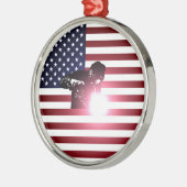 Welder en Amerikaanse vlag Metalen Ornament (Links)