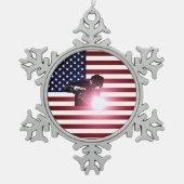 Welder en Amerikaanse vlag Tin Sneeuwvlok Ornament (Voorkant)