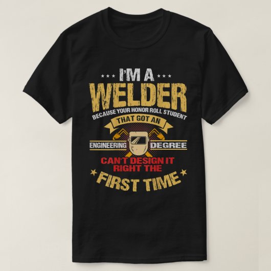 Welder geeft Funny Welding Afbeelding op de achter T-shirt (Design voorkant)
