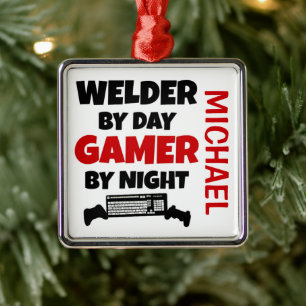 Welder houdt van het spelen van VideoSpelen Metalen Ornament