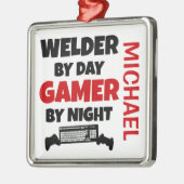 Welder houdt van het spelen van VideoSpelen Metalen Ornament (Links)