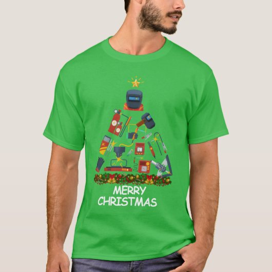 Welder Kerstboom Vrolijk Kerstvriend T-shirt (Voorkant)