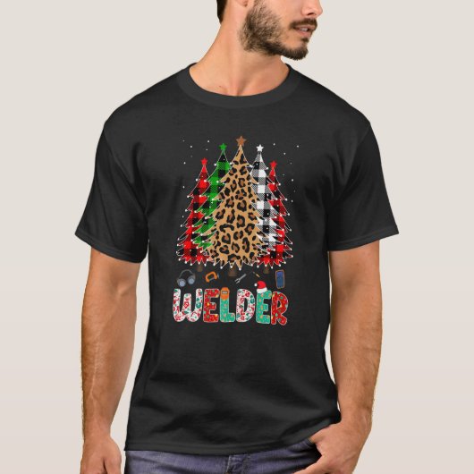 Welder Leopard Red White Green Plaid Christmas Tre T-shirt (Voorkant)