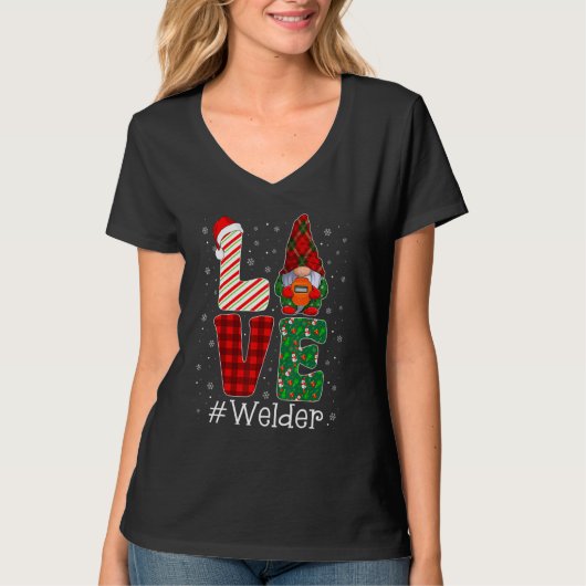 Welder LOVE Gnome Funny Matching Pajama Christmas T-shirt (Voorkant)