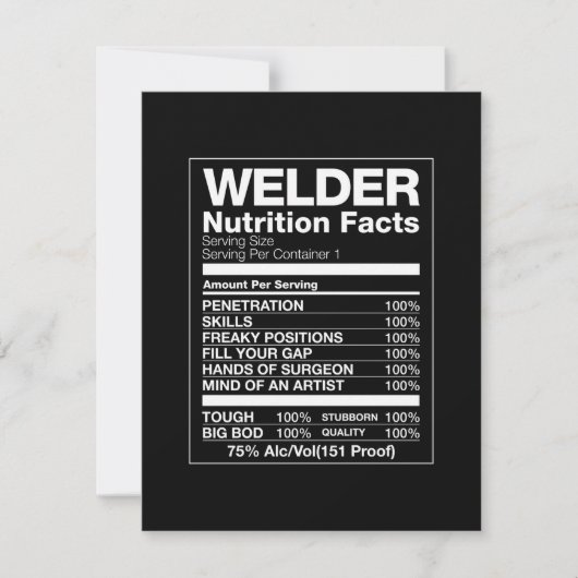 Welder Nutrition Facts Bedankkaart (Voorkant)