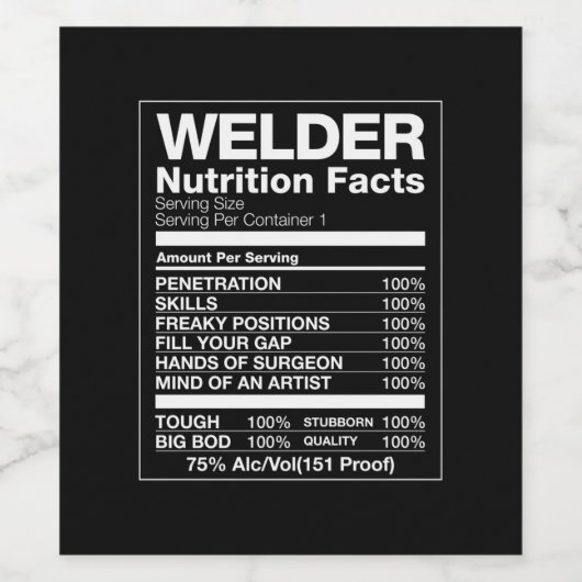 Welder Nutrition Facts Wijn Etiket (Enkel label)