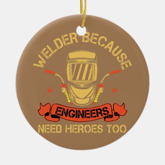 Welder omdat de ingenieurs teveel haken nodig hebb keramisch ornament (Voorkant)